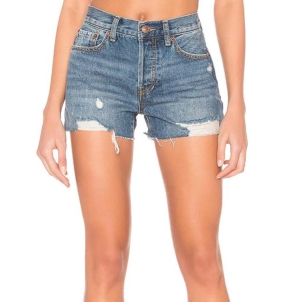 Free People We The Free Sofia Cutoff Denim Jean Shirts 25 Distressed Blue Summer